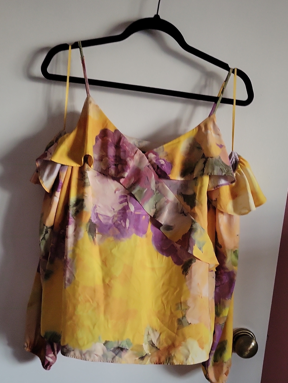 Express Yellow Floral Cold-Shoulder Blouse